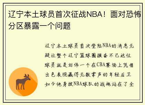 辽宁本土球员首次征战NBA！面对恐怖分区暴露一个问题